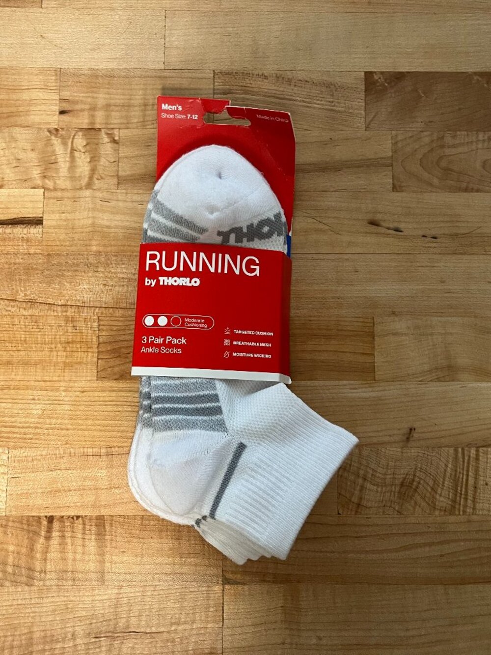 New Men's 3 pairs Large 7-12 Thorlo Running Ankle Socks White